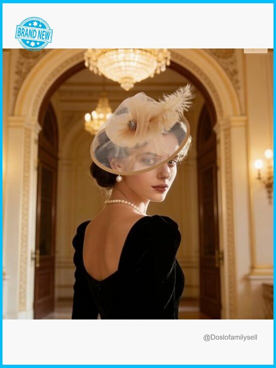 Vintage Style Fascinator Hat with Feathers Lace Mesh Veil Wedding Tea Party